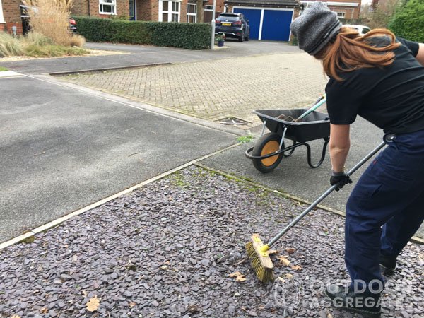 Sweeping slate chips